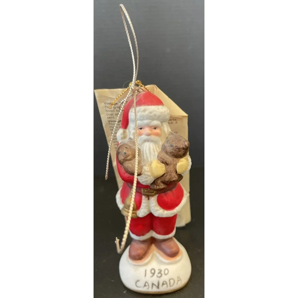 Vintage Old World Santa Figurine 1930 Canada Ceramic‎ Hanging Christmas Ornament